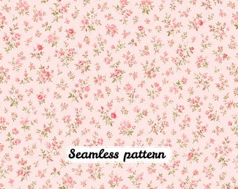 Estampado floral rosa diminuto sin costuras | Tela romántica estilo cottagecore con ramitas de rosas | Papel digital vintage en acuarela JPG