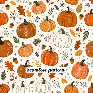 Whimsical Plaid Pumpkins & Autumn Rainbows Seamless Pattern | Boho Fall Leaves Fabric | Cozy Nursery Digital Paper