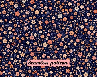 Patrón continuo de flores silvestres de medianoche JPG | Repetición floral azul marino | Diseño de papel tapiz de tela con diseño de jardín campestre