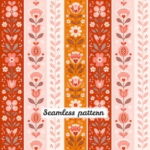 Pastel Scandinavian Folk Art stripes  Seamless Pattern JPG, Colorful Floral Textile Print, Nursery Fabric Design