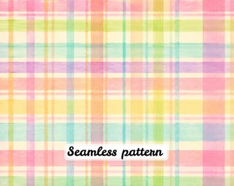 Tela de cuadros con estampado sin costuras en acuarela pastel y estampado vichy arcoíris para primavera y Pascua, ideal para colchas de bebé.