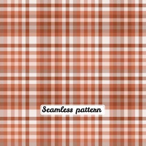 May include: A seamless plaid pattern featuring a repeating grid of intersecting horizontal and vertical lines in shades of terracotta, burnt orange, and cream. The design incorporates a subtle herringbone texture throughout, with the text Seamless pattern.