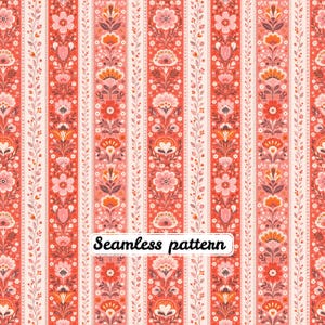 Pastel Floral Stripe Seamless Pattern JPG, Flower Repeat Tile, Cottagecore Fabric Design, Blue Stripe Print