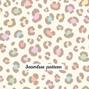 Pastel Leopard Seamless Pattern | Cute Rainbow Animal Print Fabric Digital Paper | Soft Neutral Safari Repeat JPG