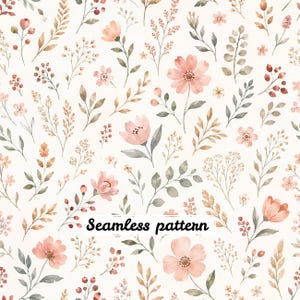 Nahtloses Aquarell-Wildblumenmuster (JPG), zartes botanisches Blumenmuster auf digitalem Papier, Frühlingsblumen im Cottagecore-Stil, Sofort-Download
