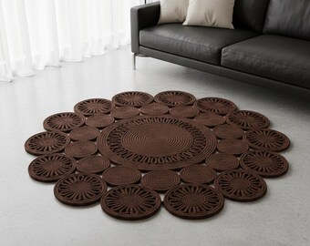 Alfombra Daisy exclusiva hecha a mano: decoración moderna y redonda para el hogar