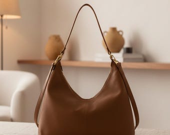 Brown 100% Genuine Leather Shoulder Bag – Timeless Modern Crossbody with Elevated Everyday Elegance