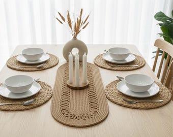 Chemin de table en jute tissé de luxe 30 x 80 – Décoration de table et de café design