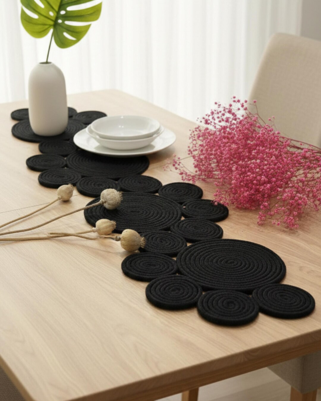 Handmade Jute Table Runner – Woven Cotton Fiber, Modern Decor (30 × 125 ...
