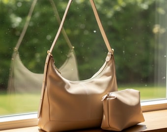 Cream Genuine Leather Shoulder Bag – Soft Luxury Silhouette for Effortless Chic Looks