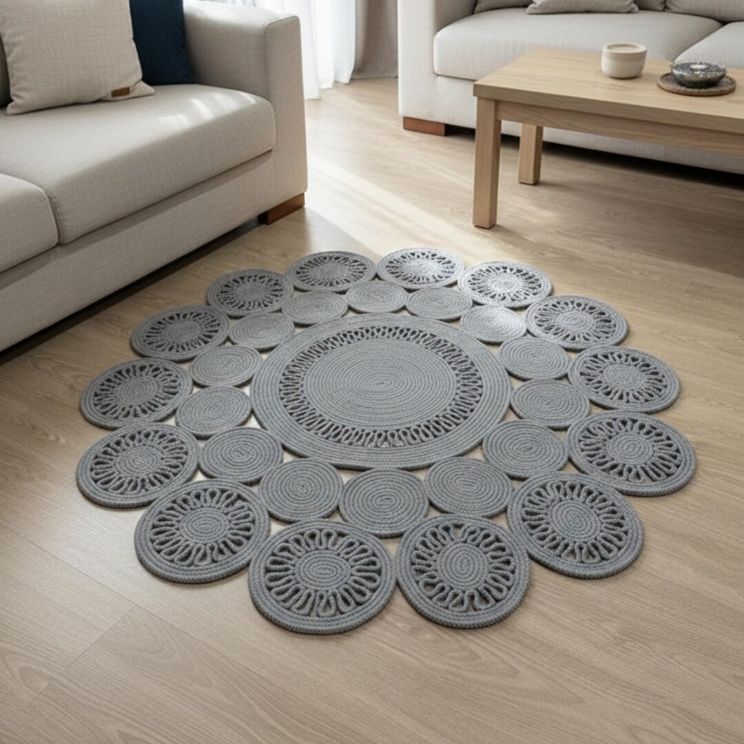 Handwoven Jute Round Rug – Daisy Floral Motif, Anti-allergic Home Decor ...