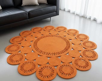 Kilim redondo de lujo: alfombra artesanal con estampado de margaritas