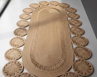 Lujosa alfombra de pasillo de fibra natural: diseño moderno tejido a mano