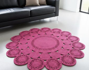 Kilim de yute con diseño floral: un lujoso detalle redondo para el suelo
