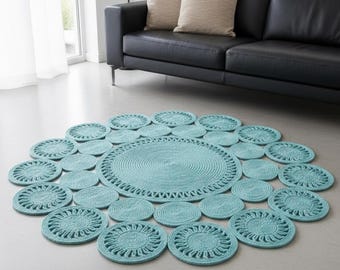 Kilim redondo moderno de yute: tejido a mano de alta gama con detalles florales