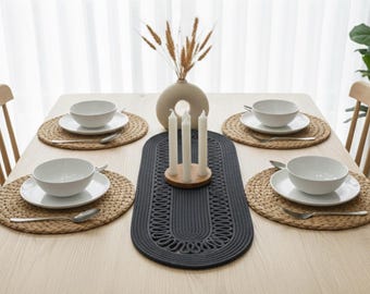 Mesa auxiliar de yute de alta gama de 30 x 80 cm: elegancia moderna y tejida
