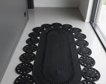 Alfombra ovalada de yute tejida a mano: moderna alfombra natural para pasillo