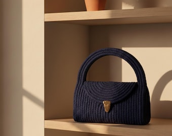 Luxury Navy Blue Straw Clutch | Elegant Handmade Jute Portfolio Bag