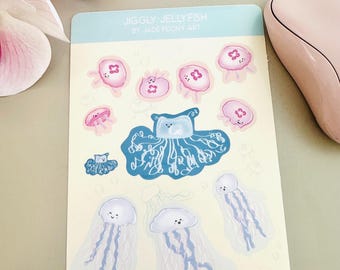 Jellyfish Stickers | Sea Life, Waterproof Glossy Vinyl Sticker Sheets
