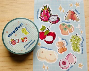Asian Fruits Washi Tape & Sticker Sheet Bundle | Kitchen tools, asian fruits, dragonfruit, mango, lychee, bowls