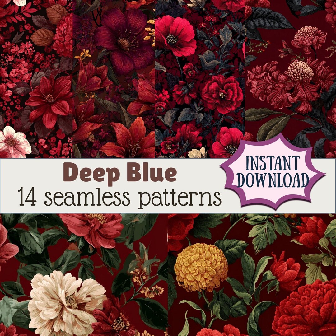 20 Deep Red Seamless Patterns | Burgundy Digital Paper Pack | Dark Red ...