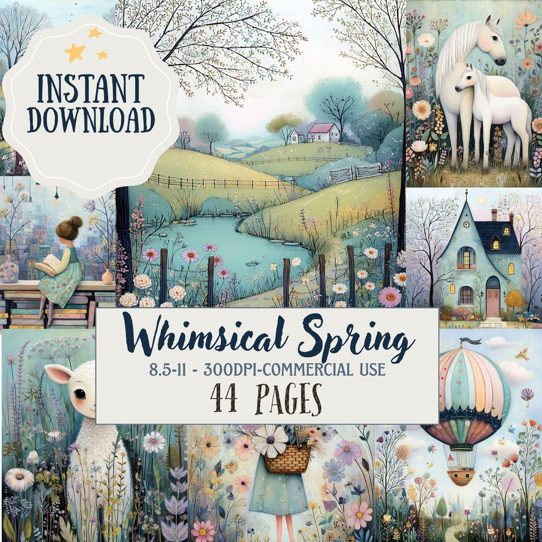 44 Whimsical Spring Junk Journal Pages, Fairytale Cottagecore Printable ...