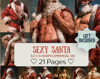 Sexy Santa Claus Junk Journal Pages Printable | Hot Hunky Santa Naughty Christmas Digital Paper | Cheeky Retro Holiday Ephemera Download