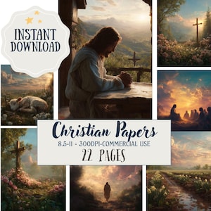 Christian Digital Paper 22 Pages | Faith Bible Verse Junk Journal Printable | Religious Scrapbook JPG