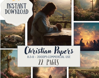 Christian Digital Paper 22 Pages | Faith Bible Verse Junk Journal Printable | Religious Scrapbook JPG