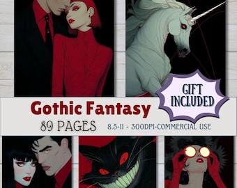Gothic Junk Journal Pages Red | Dark Spooky Vintage Printable | Gothic Haunted Aesthetic Creepy Digital Scrapbook Bundle