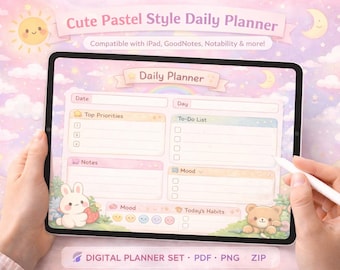 Pastel Daily Planner for iPad | Cute Digital Planner | GoodNotes PDF | Digital Download