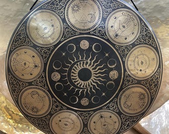 Tibetan 7 Metal Handmade Gong – Sun Moon Phase Meditation Gong | Himalayan Sound Healing Tool