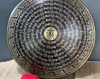 Tibetan Mantra Etched Gong from Nepal – Handmade 7 Metals Meditation & Chakra Balancing Gong