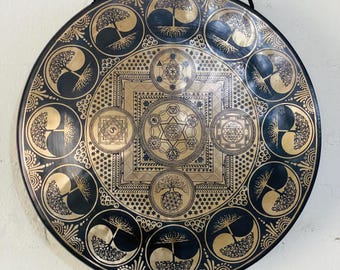 Gong tibetano artesanal del Himalaya - Árbol de la Vida y Mandala tallados - Meditación de sanación sonora