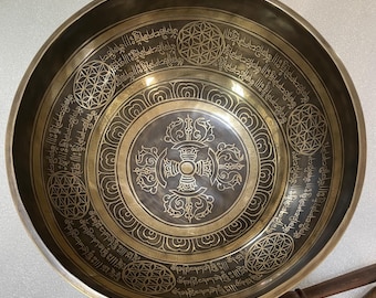 Cuenco tibetano hecho a mano: Flor de la Vida, Doble Vajra, Terapia de Sonido Mindfulness