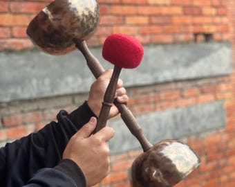 Juego de cuencos tibetanos artesanales con asa, notas Do y Fa - Cuenco de meditación y sanación sonora para los chakras