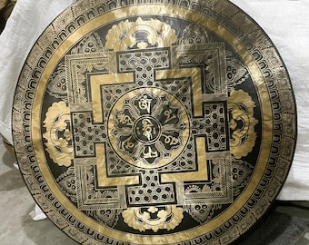 80 CM Mandala Carving Tibetan Gong-Handcrafted 7 Metals Himalayan Gong for Sound Healing & Meditation-Deep Sound Vibrations-Sound Therapy
