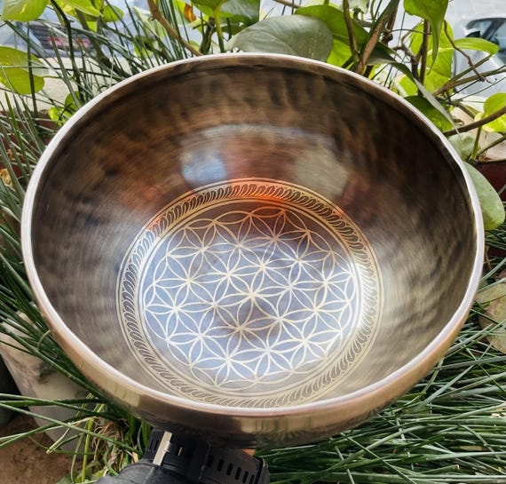 Flower of Life Tibetan Singing Bowl, 7 Metals, Chakra Healing, Sound Therapy Meditation, Mindfulness