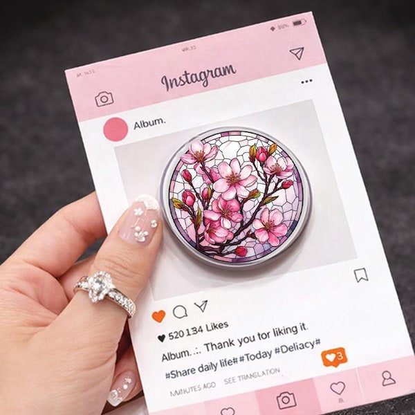 Sakura Cherry Blossom Stained Glass Phone Grip (MagSafe Compatible)