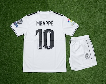 Camiseta Kylian Mbappé #10 para niño – Primera equipación del Real Madrid 2025/2026 – Conjunto completo de fútbol infantil (camiseta + pantalón corto)