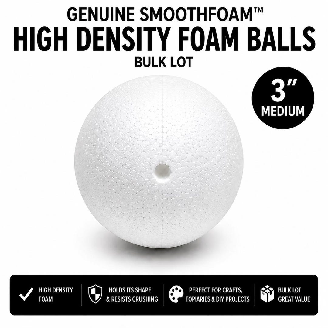 3 Inch High Density Foam Balls (8 Pack) – Smooth White Craft Spheres ...