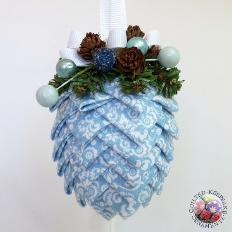 Pine Cone Quilted Christmas Ornament Blue and White Fabric Etsy