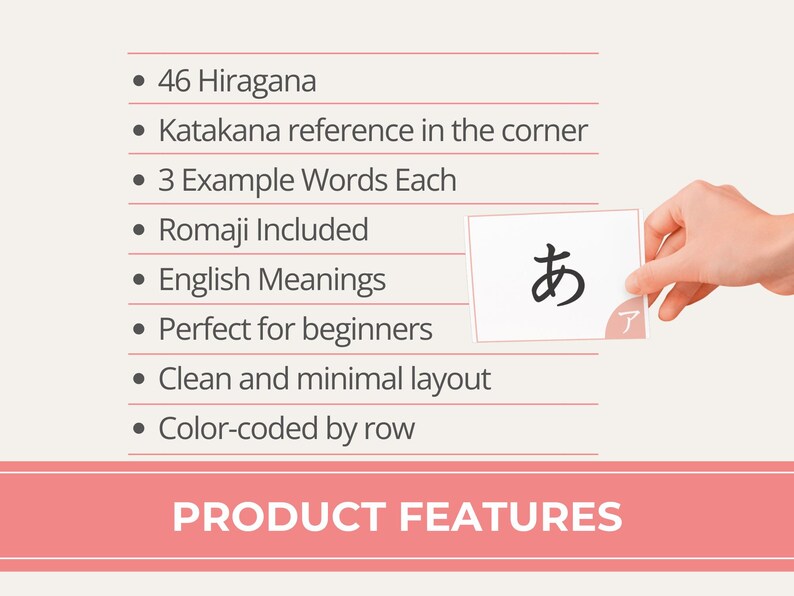 Hiragana Flashcards for Beginners | Japanese Study Aid | Double-sided ...