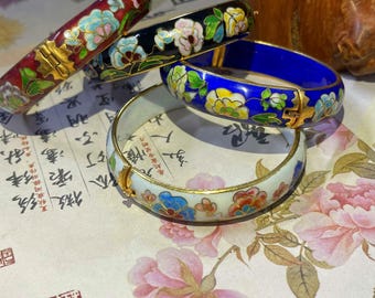 Pulsera china cloisonné vintage de los años 70: joyería de esmalte retro de stock antiguo, regalo único para ella, accesorio vintage atemporal.