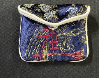 Bolsa vintage de brocado de seda china para joyería, bolsa de tela tradicional cosida a mano, estuche retro oriental para accesorios, regalo único para ella.