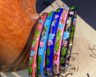 Pulsera vintage china de cloisonné con flores de mariposa de los años 70: joyería de esmalte retro hecha a mano, regalo único para ella, accesorios vintage