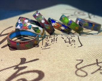 1970-tals vintage kinesisk cloisonnéring - Gammaldags retro emaljsmycken, unik present till henne, klassiska vintageaccessoarer