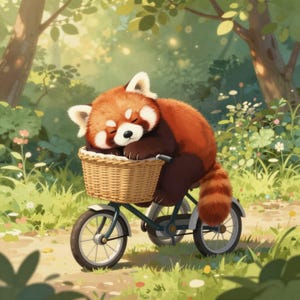 cute red panda, tricycle, nature, animals sleeping in everyday objects, digital download