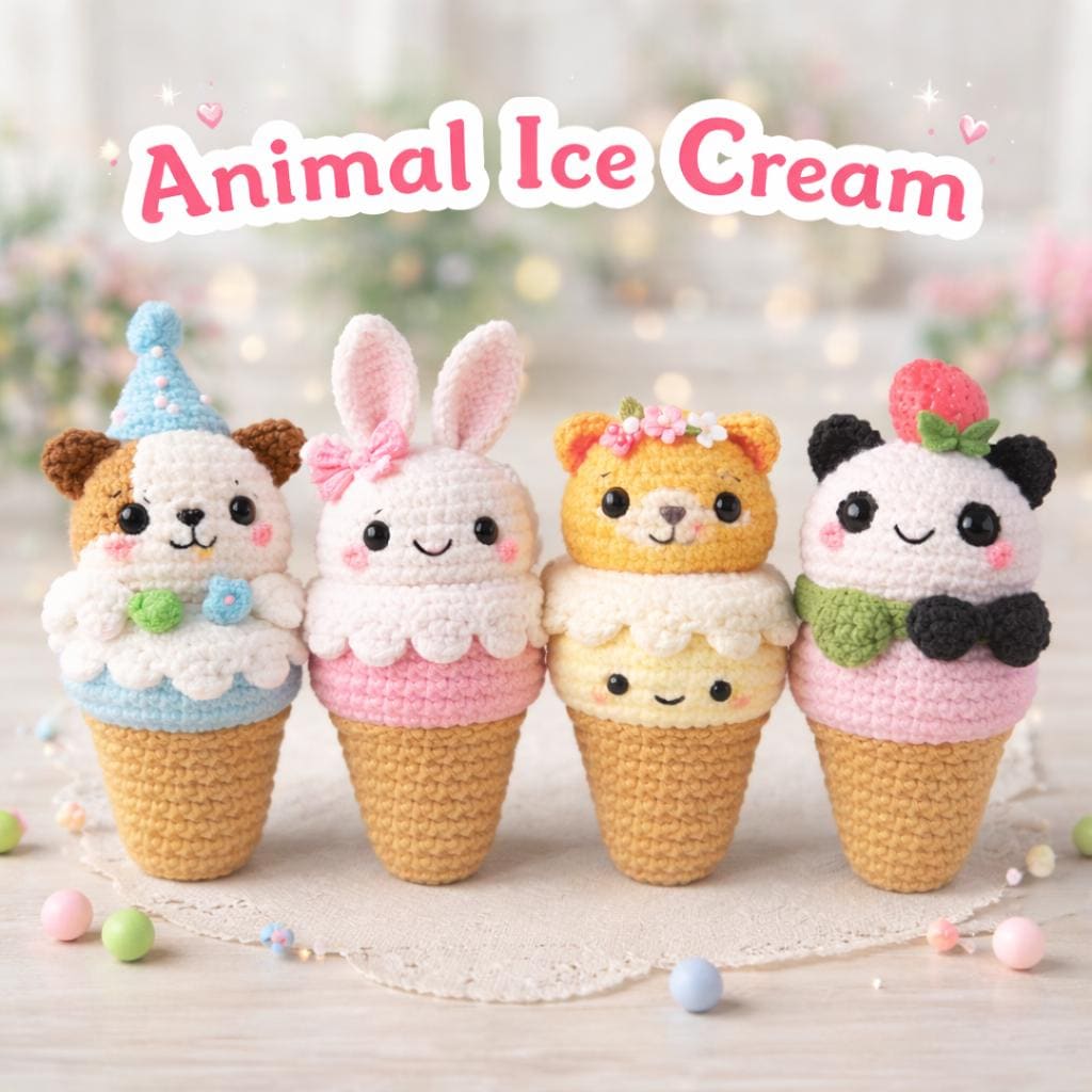 40 Animal Crochet Patterns for Cute Gifts, Nursery Decor, and Cozy Makes 12 Animal Ice Cream Crochet Pattern Cute Ice Cream Cone Toy