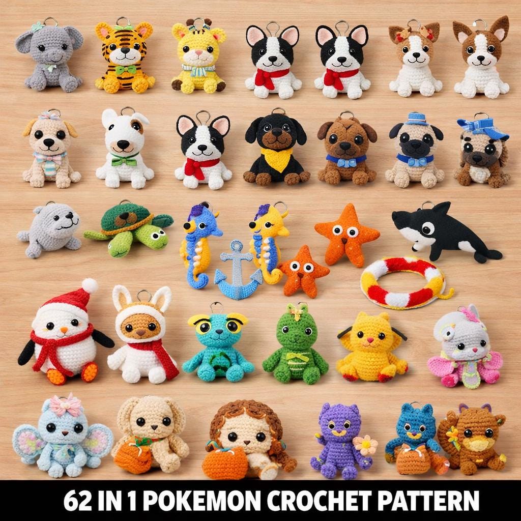 30 Animal Crochet Patterns for Cute Gifts, Nursery Decor, and Cozy Makes 11 62-in-1 Amigurumi Animal Bundle